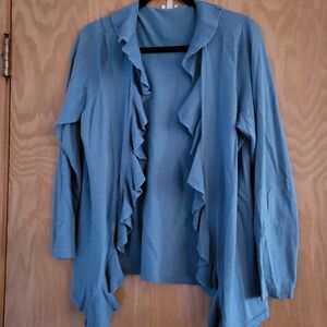 Talbots Blue Ruffled Cardigan